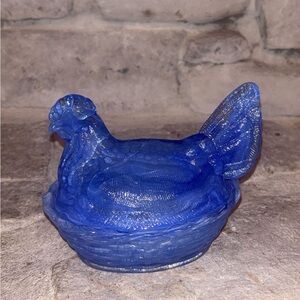 Blue Glass Hen Figurine